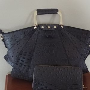 Le Miel Croc embossed handbag and wallet